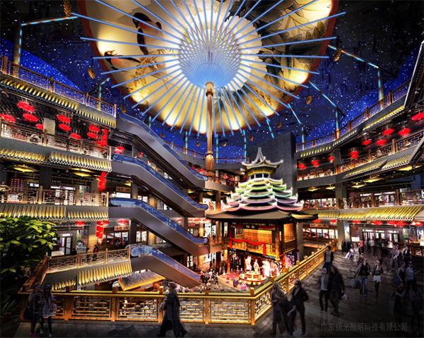 戲樓商業內街夜景燈光效果圖